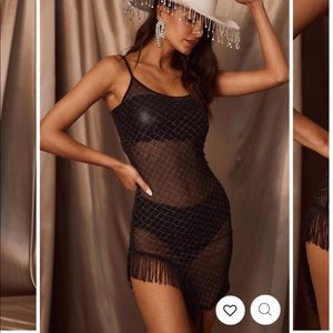 12th Tribe Naomi Black Fringe Mini Dress - size S